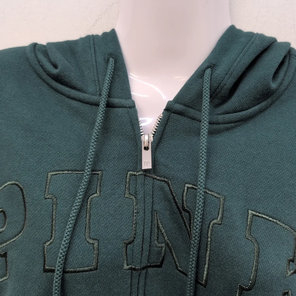 Victoria Secret PINK Campus Fleece Full Zip Hoodie XL Deep Forest - Picture 4 of 9